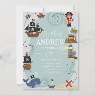 Convite de Aniversário de Piratas Modelo Ahoy Mate