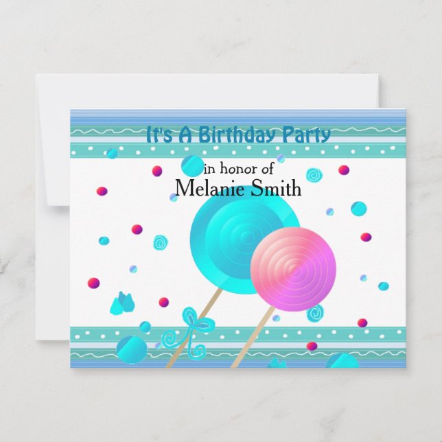 Convite de Aniversário de Pirulitos e Doces (Frente)