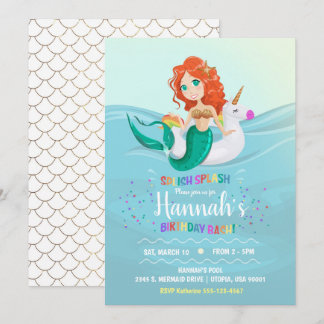 Convite de aniversário de Piscina da Mermaid Unico