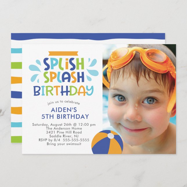 Convite de Aniversário de Piscina de Apresentação  (Frente/Verso)