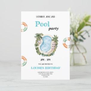 convite de aniversário de piscina de natação legal