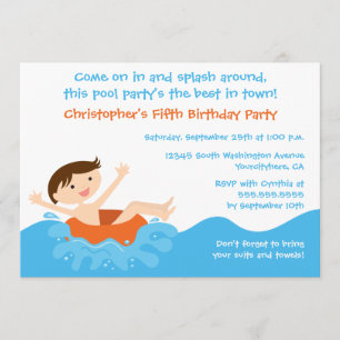 Convite de aniversário de piscina de um rapaz da 