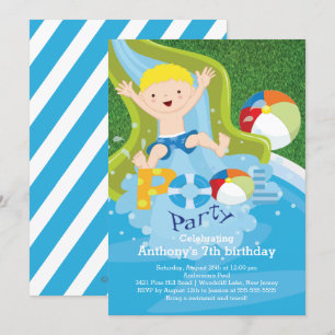 Convite de aniversário de Piscina do garoto diver