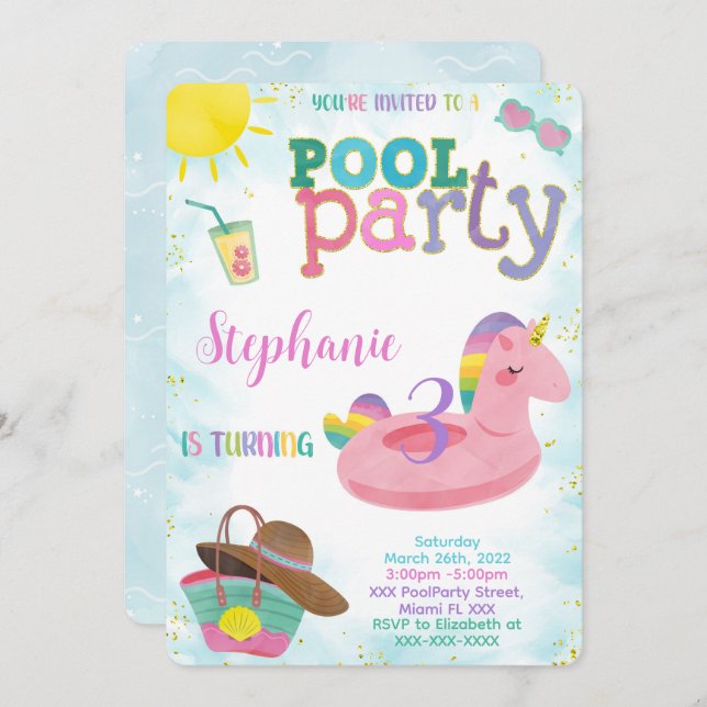 Convite de aniversário de Piscina legal (Frente/Verso)