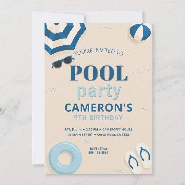 Convite de Aniversário de Piscina Moderna (Frente)