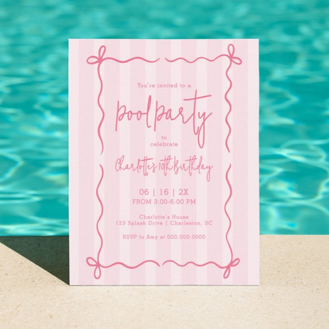 Convite de Aniversário de Piscina para Menina com  (Criador carregado)