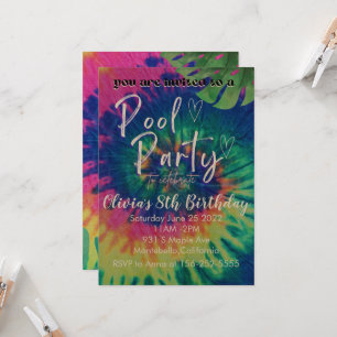 Convite de Aniversário de Piscina Tie Dye Festa na