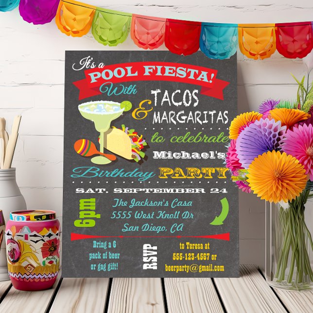 Convite de aniversário de Piscinas Tacos e Tequill (Criador carregado)