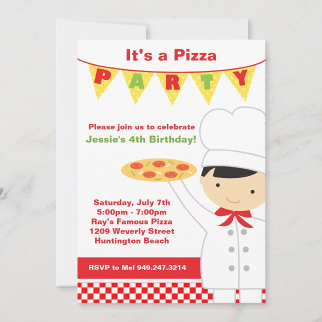 Convite de aniversário de pizza (Frente)