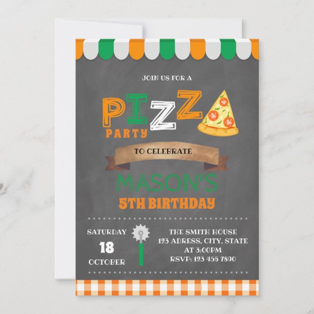 Convite de aniversário de pizza (Frente)
