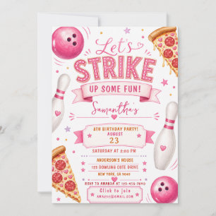 Convite de aniversário de pizza de boliche
