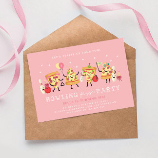 Convite de Aniversário de Pizza de Boliche Meninas