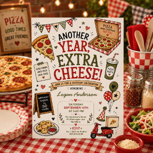 Convite de Aniversário de Pizza Desenhado à Mão