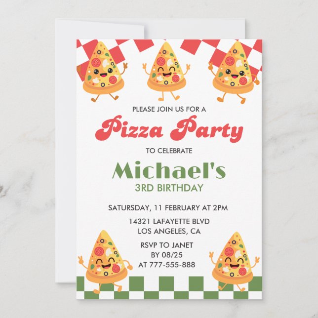 Convite de Aniversário de Pizza| Festa de Pizza Mo (Frente)