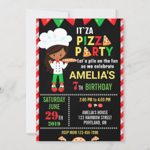 Convite de aniversário de pizza Menina de cozinha