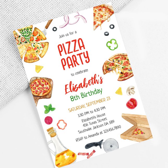 Convite de Aniversário de Pizza Party (Criador carregado)