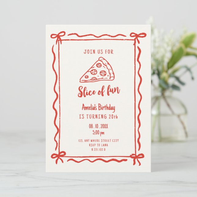 Convite de Aniversário de Pizza Retro Divertido (Em pé/Frente)