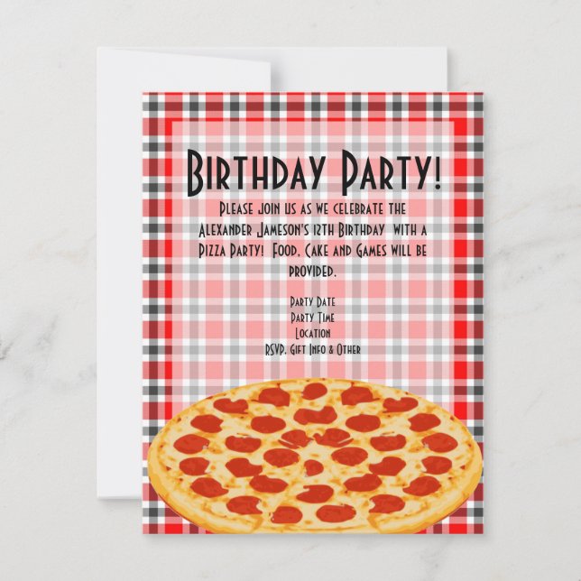 Convite de aniversário de pizza, Tablecloth Design (Frente)