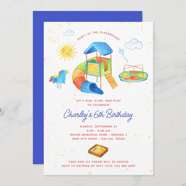 Convite de aniversário de playground - Partido Par (Frente/Verso)