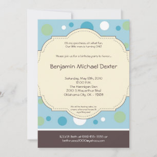 Convite de aniversário de Polkadot Azul 5x7