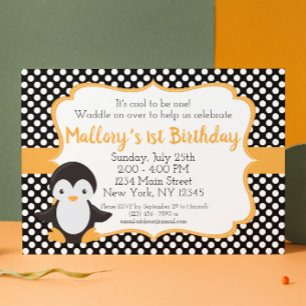 Convite de Aniversário de Polkadot Penguin