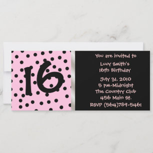 Convite de Aniversário de Polkadot Preto e Rosa