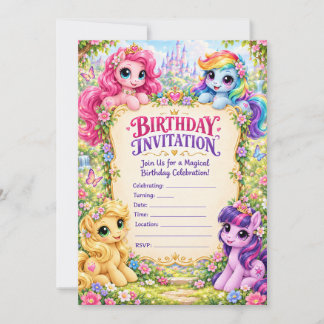 Convite de Aniversário de Pônei Pastel Mágico ✨🦄