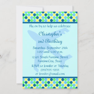 Convite de aniversário de pontos de avião azul