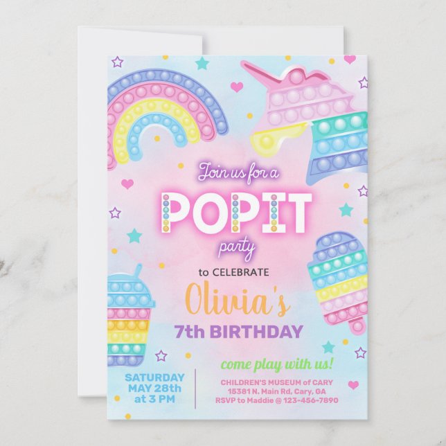 Convite de aniversário de popit. POPIT. Invit (Frente)