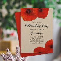 Convite de aniversário de Poppies Vermelhos