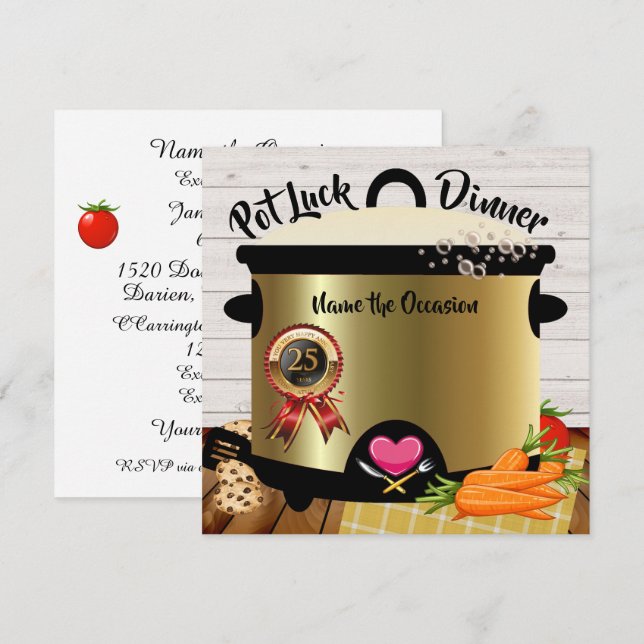 Convite de Aniversário de Pot Luck Versão 1 (Frente/Verso)