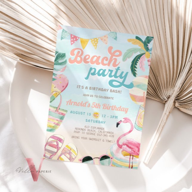 Convite de aniversário de praia azul-laranja (Criador carregado)