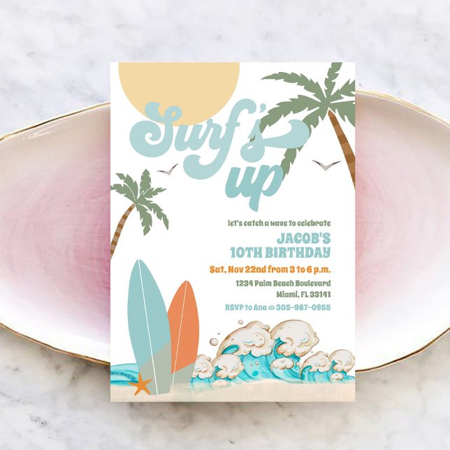 Convite de Aniversário de Praia de Surf (Criador carregado)