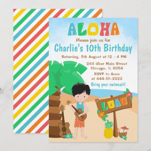 Convite de Aniversário de Praia Luau Aloha Cabelo