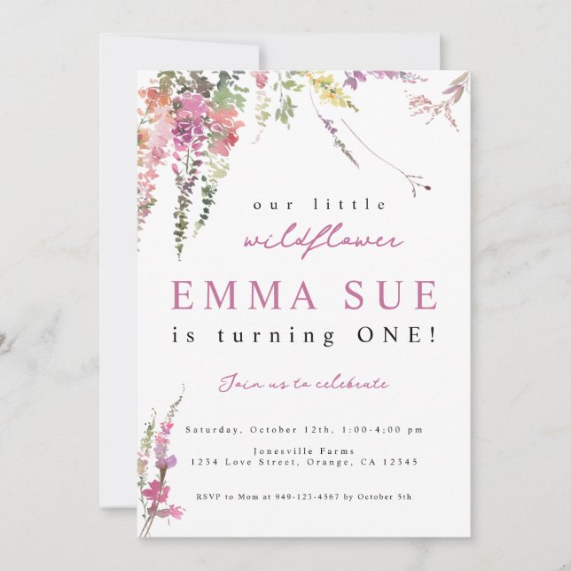 Convite de aniversário de primavera Meadow Wildflo (Frente)