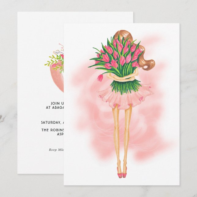 Convite de Aniversário de Primavera Rosa (Frente/Verso)