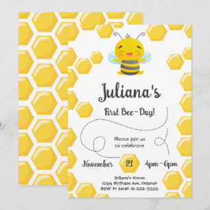 Convite de Aniversário de Primeiro Abelha-Dia Fofo