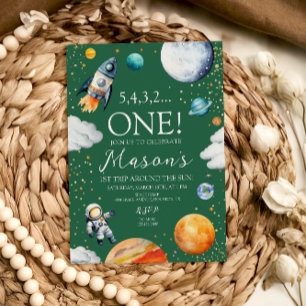 Convite de Aniversário de Primeiro Ano no Espaço S