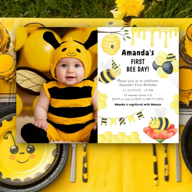 Convite de Aniversário de Primeiro Dia do Bee com  (Criador carregado)