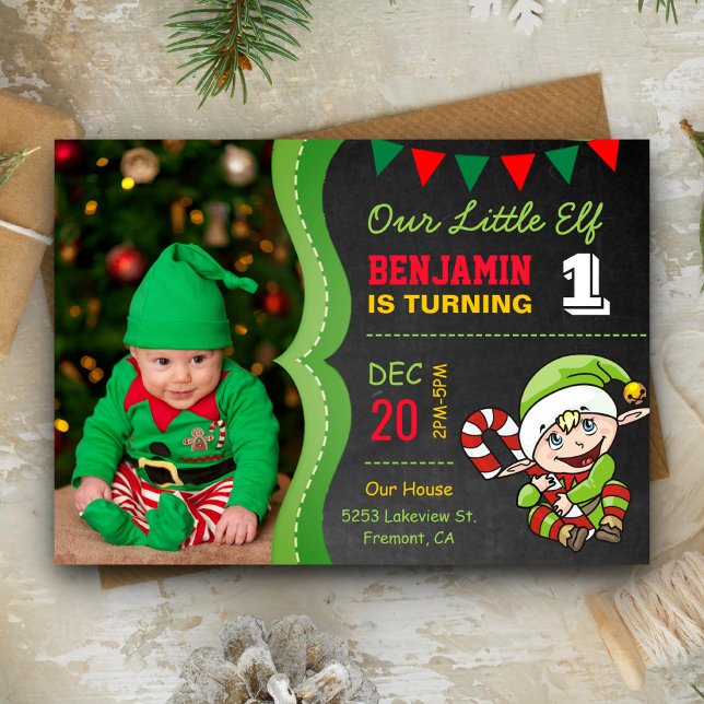 Convite de Aniversário de Primeiro Natal de Elfo F (Criador carregado)