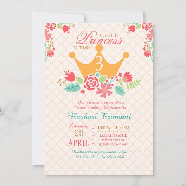 Convite de Aniversário de Princesa (Frente)