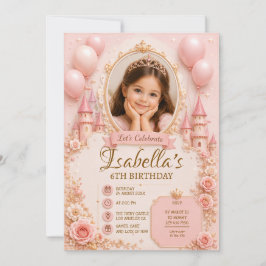 Convite de Aniversário de Princesa 3D | Rosa