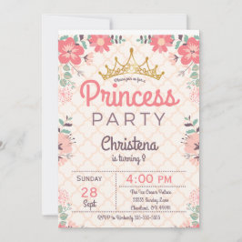 Convite de Aniversário de Princesa com Floral Eleg