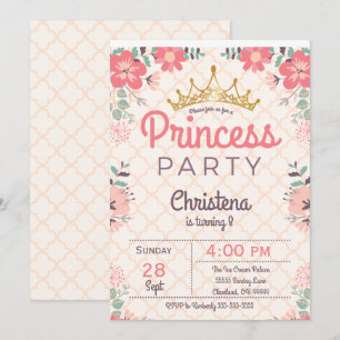 Convite de Aniversário de Princesa com Floral Eleg