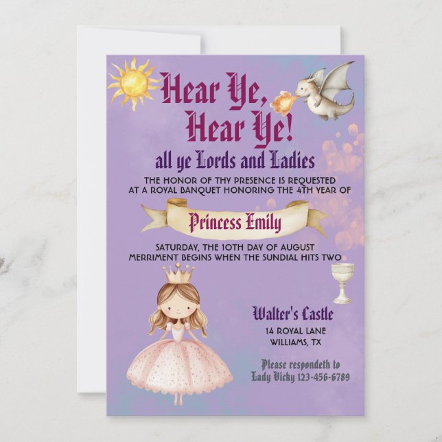 Convite de Aniversário de Princesa da Renascença M (Frente)