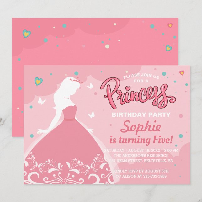Convite de Aniversário de Princesa de Conto de Fad (Frente/Verso)