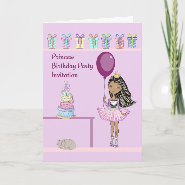 Convite de Aniversário de Princesa de Pele Escura (Frente)