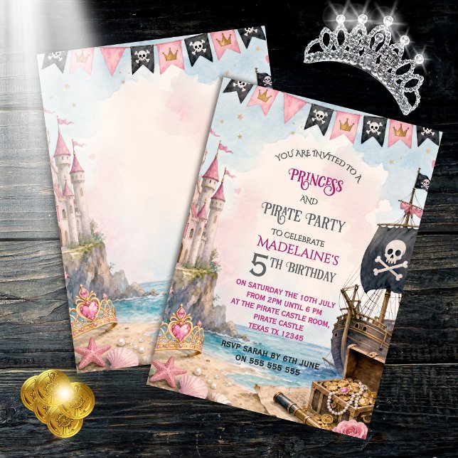 Convite de Aniversário de Princesa e Pirata (Criador carregado)