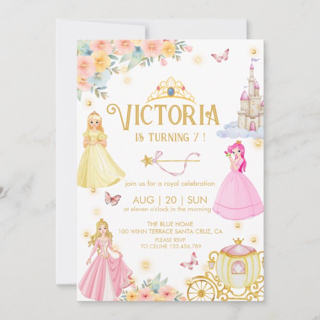 Convite de aniversário de princesa elegante (Frente)