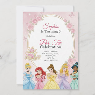 Convite de aniversário de princesa em tema pastel